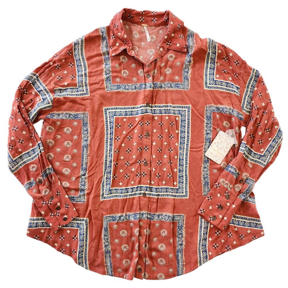 NWT Free People Little Secrets Apricot Bandana Patchwork Top Shirt Womens XS